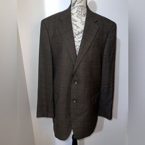 Jos. A. Bank 41L 100% Wool Brown Houndstooth Sport Coat Blazer Classic Fit